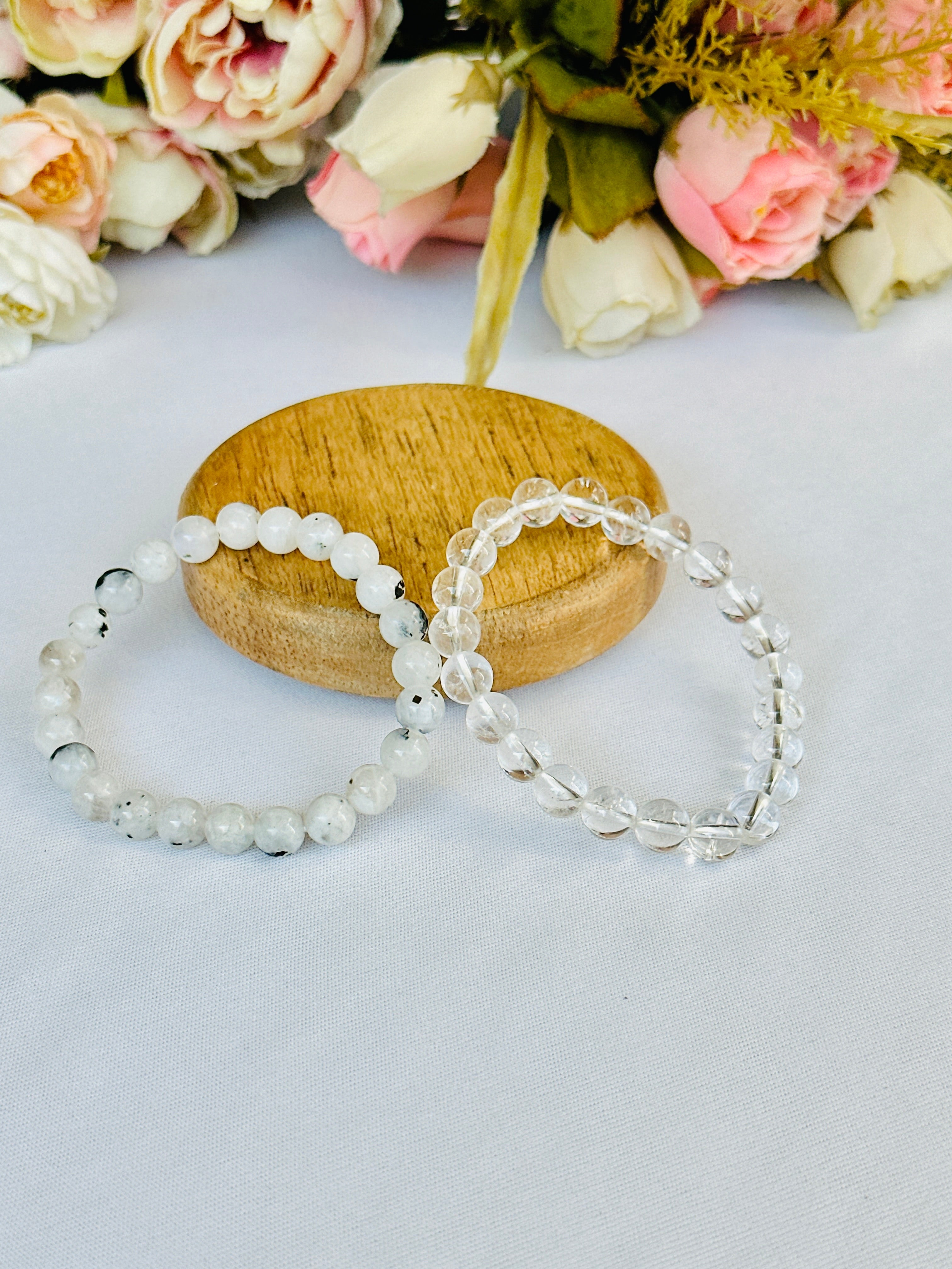 Cool Like Moon: Moonstone & Clear Quartz Bracelet - Abhimantrit & Certified